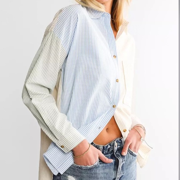 ACOA Striped Color Block Button Down Long Sleeved Shirt NWT From Buckle - Picture 15 of 16